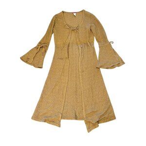 Y2K G.A.S Bohemian Gold Sheer Bell Sleeve Tie-Front Cardigan